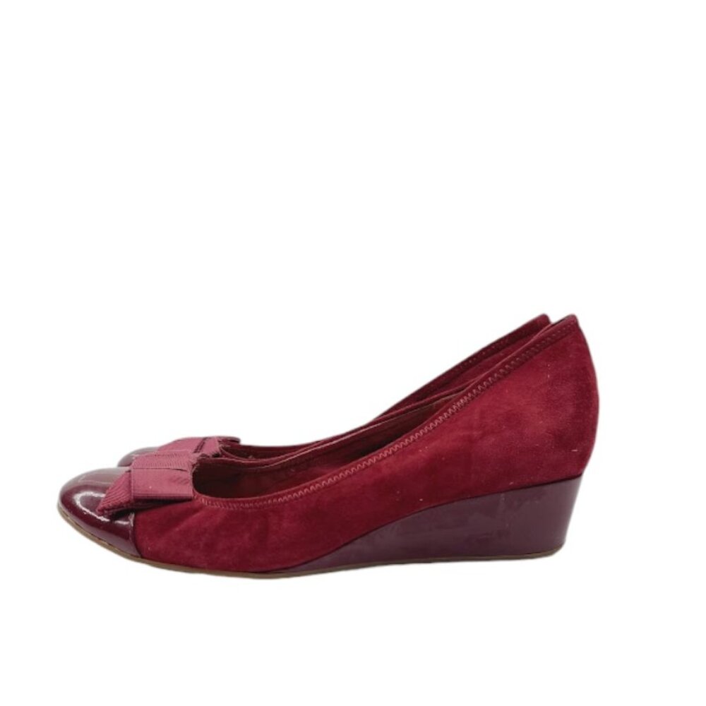 Cole Haan Women's Burgundy Suede Wedge Bow Slip-On Pump Heel Size 8B